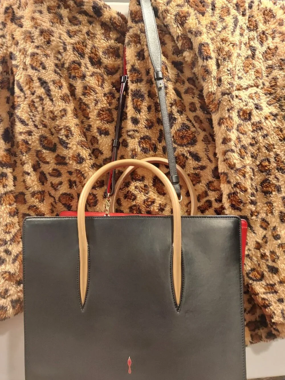 Christian Louboutin Paloma Large Calf Paris / Patent Leopard Spiked Tote